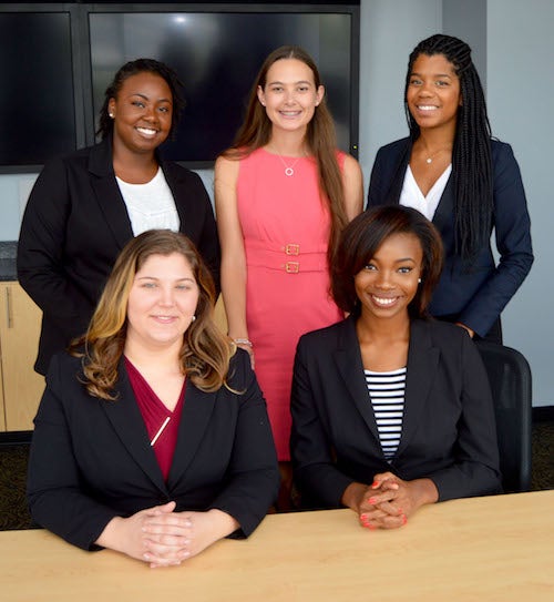 ECU School of Dental Medicine Dental Student Government (DSG) officers for 2017-2018 are (seated left to right) Bel Rego, president; Kiersten Bethea, vice president; (standing left to right) Alexis Webb, treasurer; Taylor Windley, secretary; and Briana Hudson, community service chair.