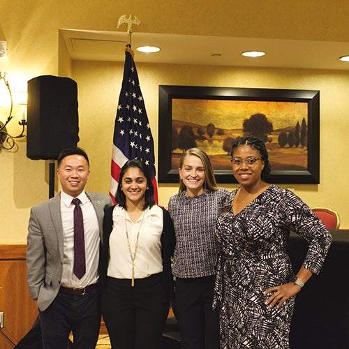 School of Dental Medicine students (from left to right) Bryan Yang, Shailja Amin, Skyler Lagcher and Brittanie Height went to Washington, D.C., to the American Student Dental Association (ASDA) Mid-Atlantic Advocacy Academy Conference in fall ’18 to take part in advocacy activities.