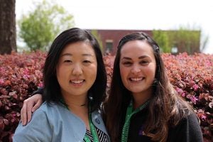 Jiwon Lim (left) and Niki Winters completed an interprofessional project to expand medical and dental care for homeless and uninsured patients as 2018-19 Albert Schweitzer Fellows. (Photo courtesy of NC Albert Schweitzer Fellowships)