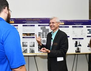 Dr. Saulo Geraldeli, division director of biomedical materials at dental school, was another presenter at the school’s 5th Annual Celebration of Research and Scholarship. Dr. Geraldeli co-investigates “From Nanoparticles to Aged Restorations—Enamel-Dentin Remineralization, Bioactivity and Adhesive Interfacial Analysis.” 