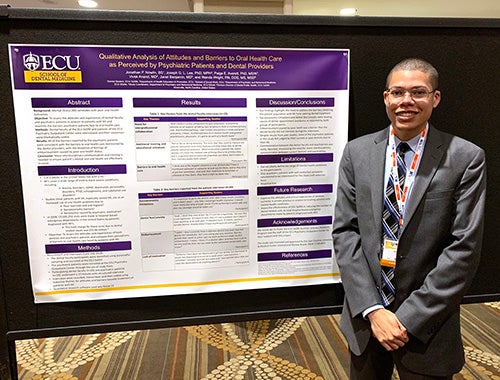 Jonathan Nowlin, a second-year dental student from Jacksonville, presents his research at the Student National Dental Association National Convention in Washington, D.C. in July 2019