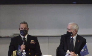 Dr. Ed Connelly and Gary Vanderpool share thoughts about leadership that they learned while serving in the U.S. Armed Forces during the School of Dental Medicine’s Veterans Day Leadership Panel.